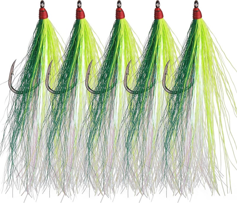 SILANON Fishing Bucktail Teaser Hooks,5pcs Saltwater Fishing Jig Teaser Lures with Carbon Steel Hooks Crystal Flash Flounder Rigs for Salmon Trout Sea Bass Steelhead - Image 1